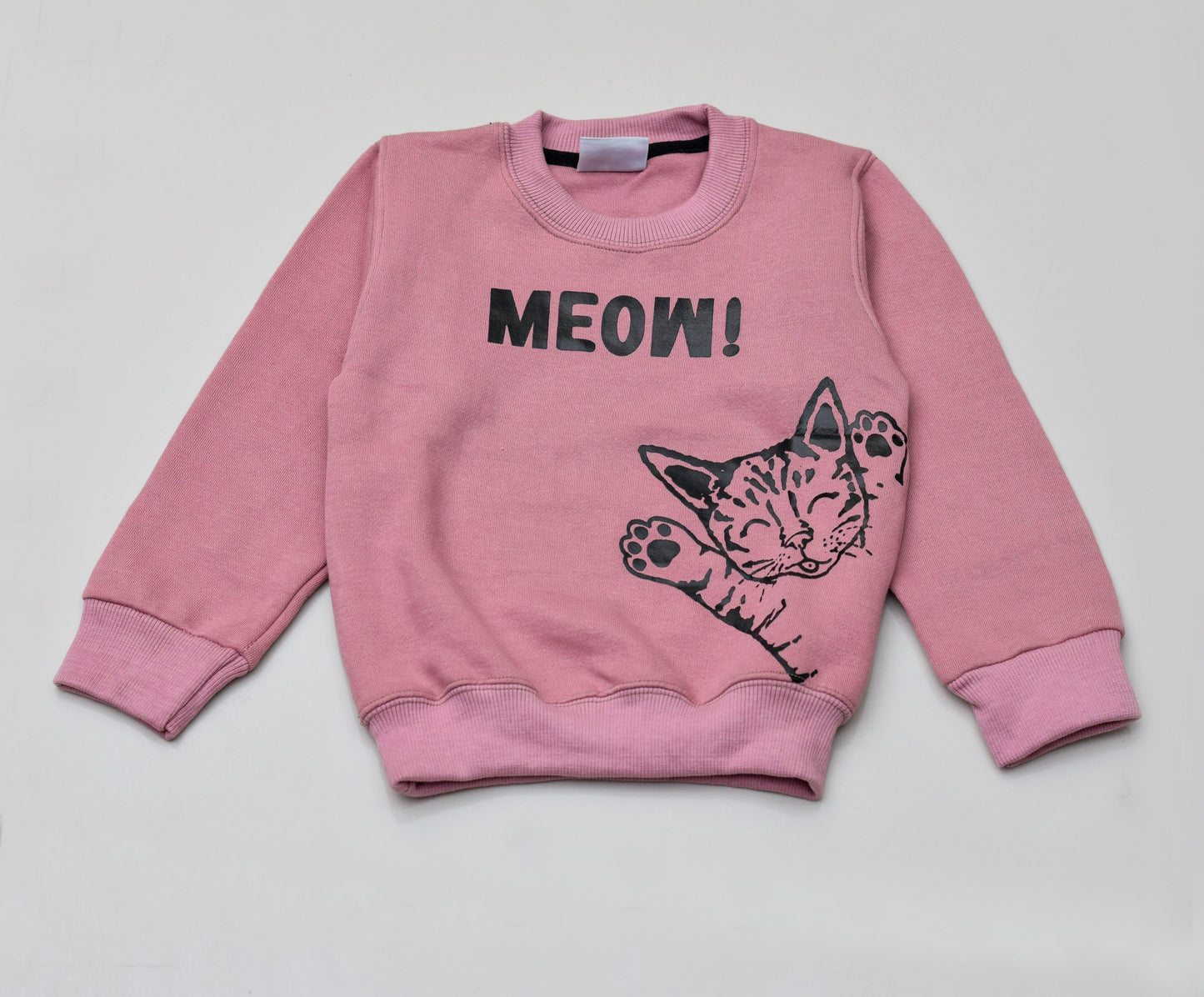 Meow cat print fleece sweatshirt