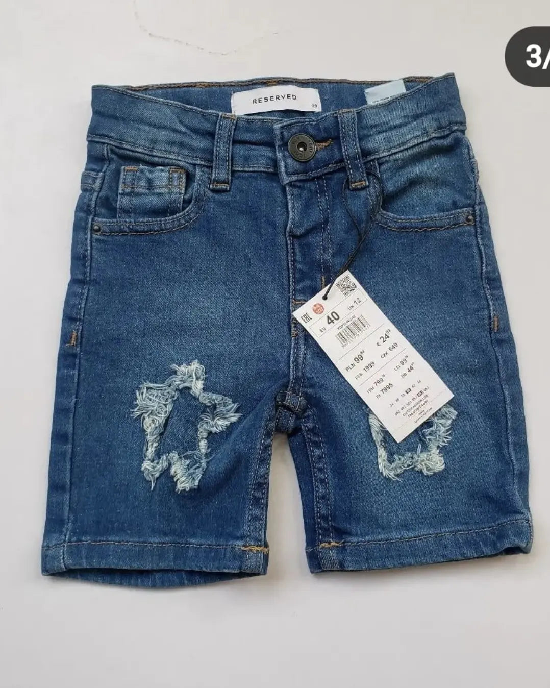 Star Shape Ribbed Denim Ice Blue Shorts Unisex