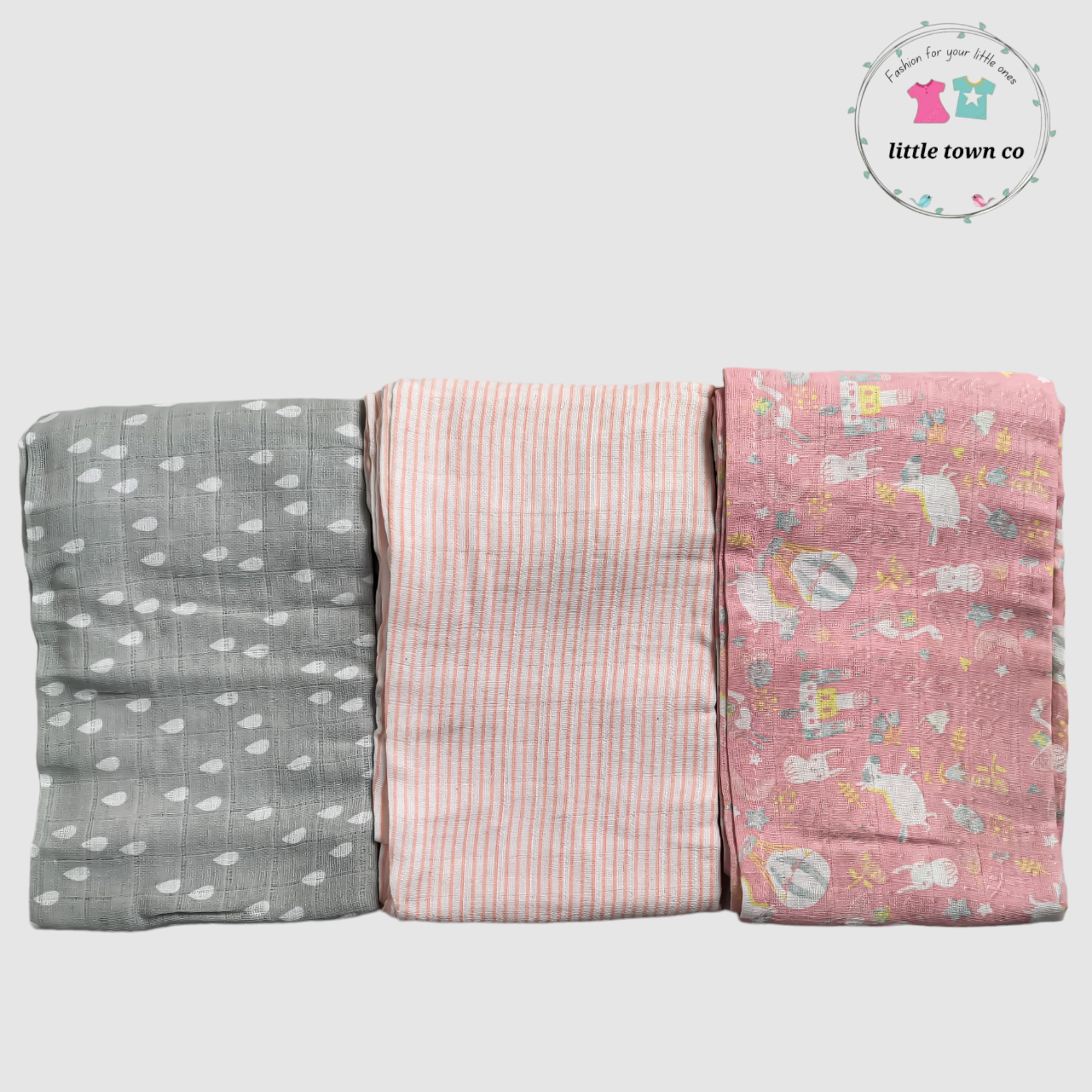 Swiggles Recieving Blankets / Swaddles 100% Cotton -Pack of 3 ( set 1 )