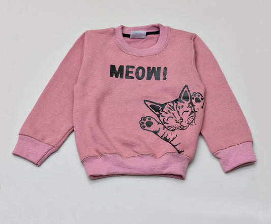 Meow cat print fleece sweatshirt
