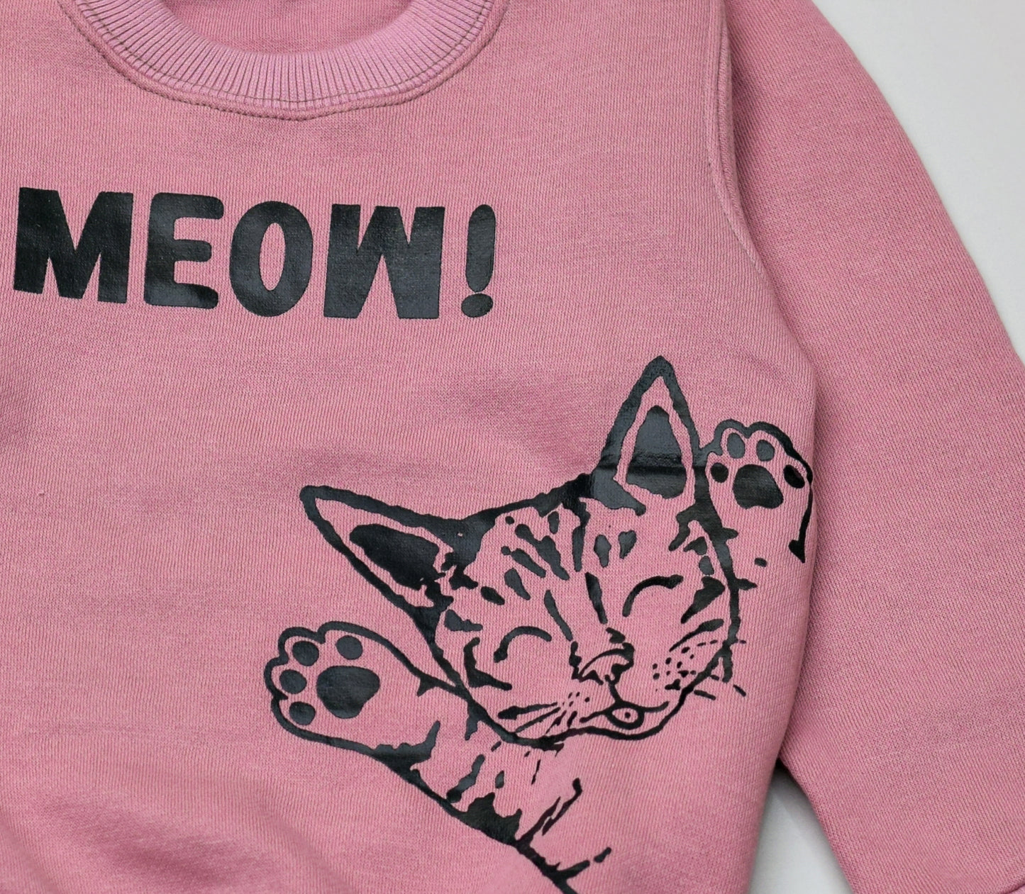 Meow cat print fleece sweatshirt