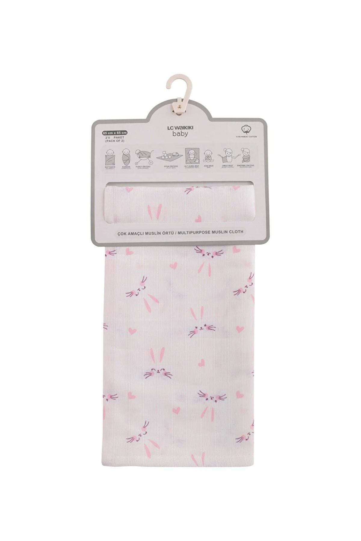 LC Waikiki LCW baby Patterned Cotton Baby Girl Muslin Diaper 2-Pack