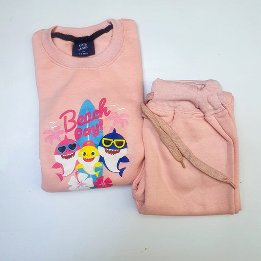 Beach print pink tracksuit for girls