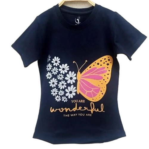Butterfly Glitter Print Summer T-Shirt for girls