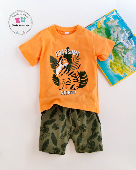Export Orange tiger 2pc short suit ( printed shorts)