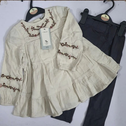 TU - Baby girls embroided frock with trousers