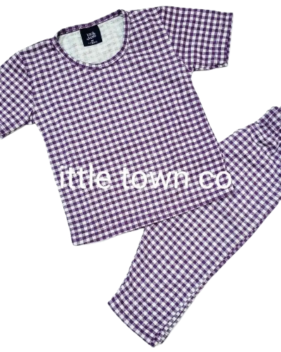 Purple Checks Print Sleepwear