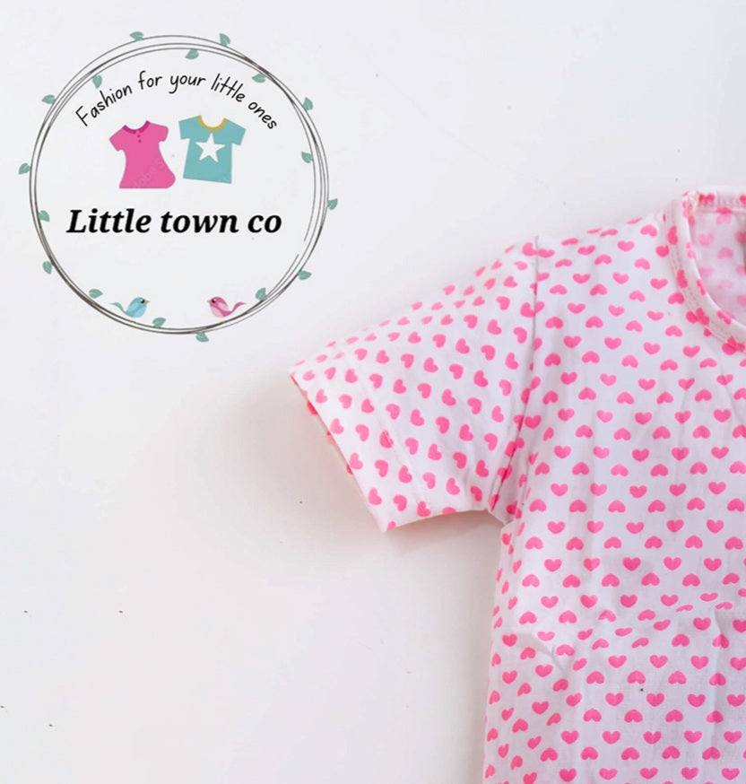 Pink Little Hearts Print Night Suit for girls