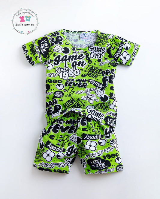All over Print | 2pc shorts suit | Neon Green colour