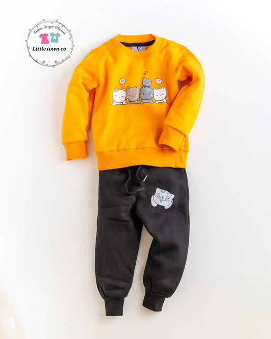 Cute cats tracksuit Tangrine & black