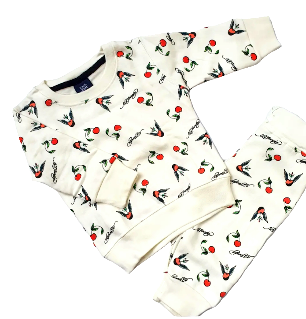 Cherry print cream colour tracksuit for kids Unisex