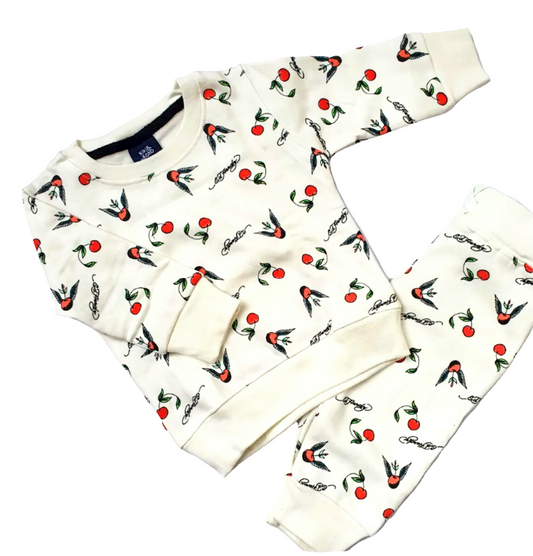 Cherry print cream colour tracksuit for kids Unisex