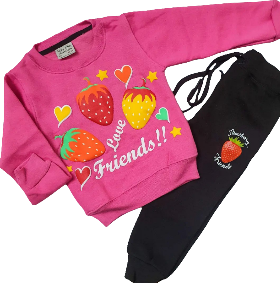 Strawberry print fleece tracksuit for girls