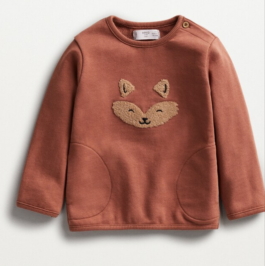 MNG Brown Embroided fox terry sweatshirt