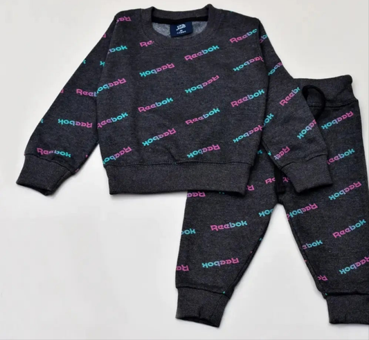 Reebok text print dark grey tracksuit Unisex
