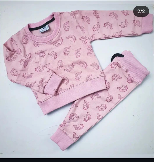 Unicorn print pink tracksuit for girls