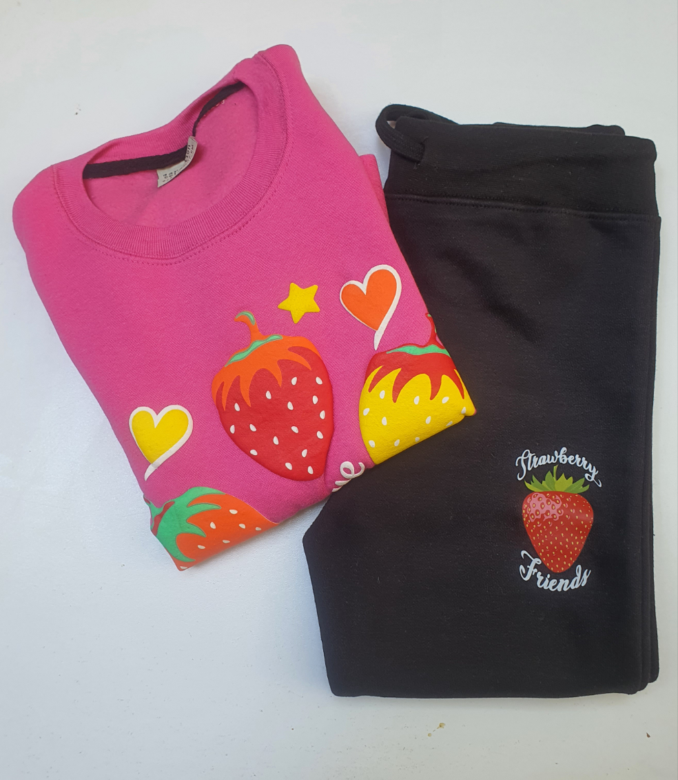 Strawberry print fleece tracksuit for girls