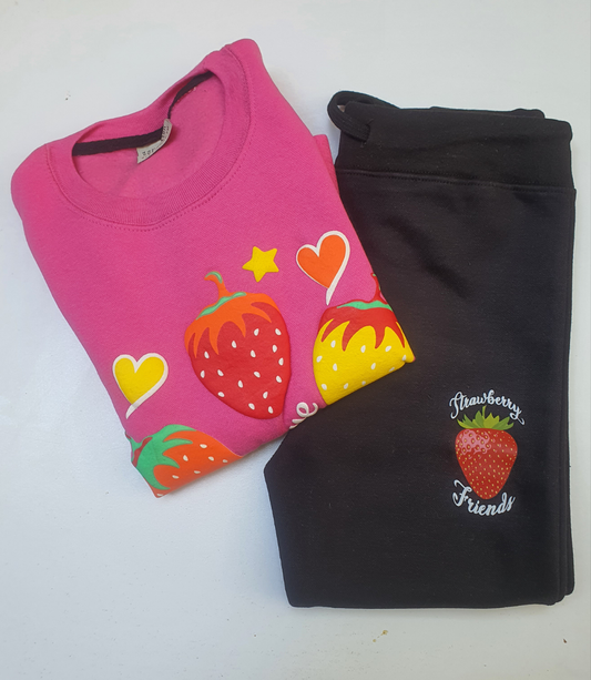 Strawberry print fleece tracksuit for girls