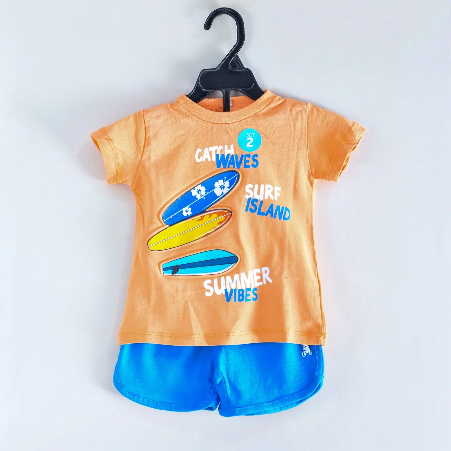 Prenatal Surfing Boat Print 2pc shorts suit