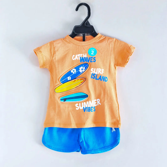 Prenatal Surfing Boat Print 2pc shorts suit