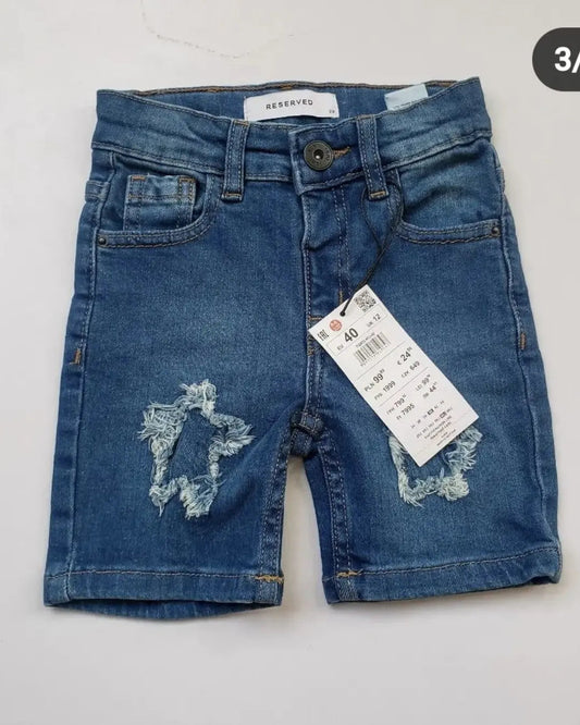 Star Shape Ribbed Denim Ice Blue Shorts Unisex