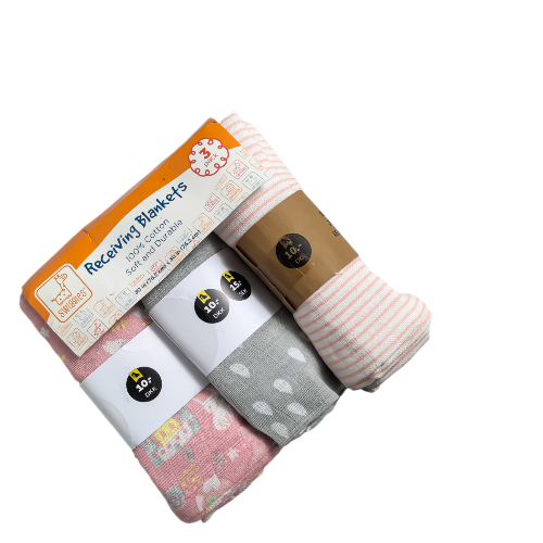Swiggles Recieving Blankets / Swaddles 100% Cotton -Pack of 3 ( set 1 )