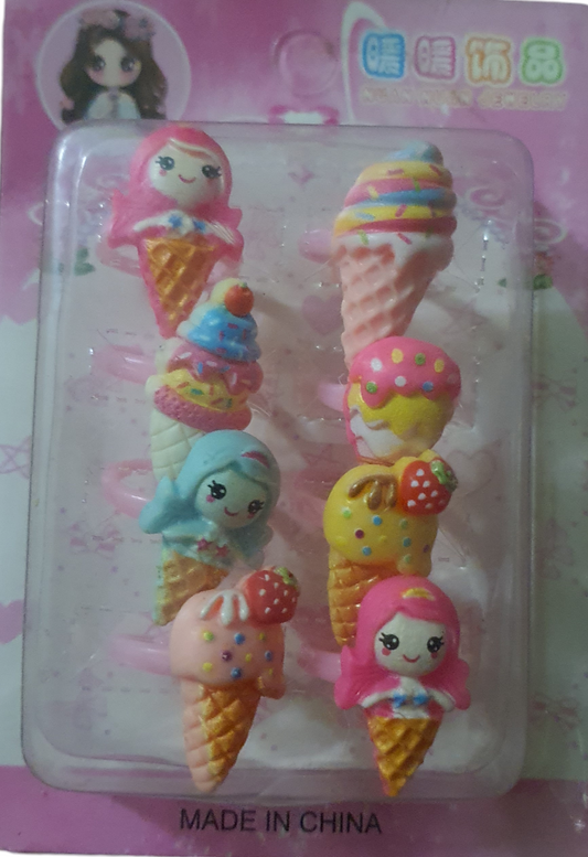 Cone ice cream theme rings for kids pack of 8 rings
