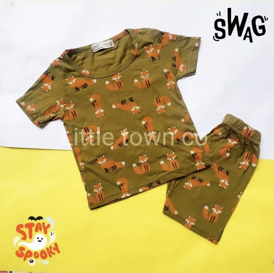Fox print shorts suit