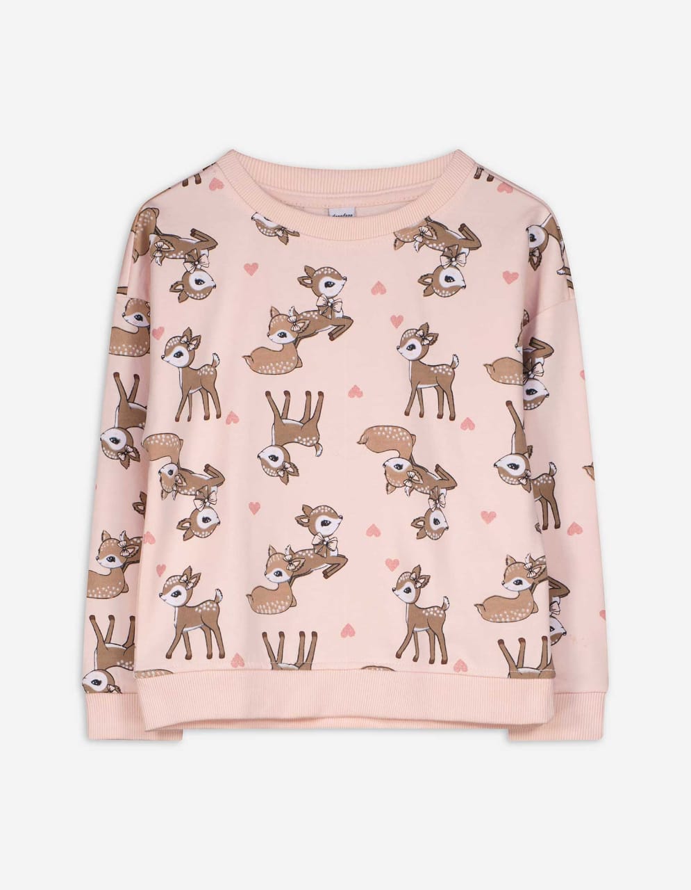 Deer and hearts glitter print dropped shoulders terry sweatshirt - Dopodopo