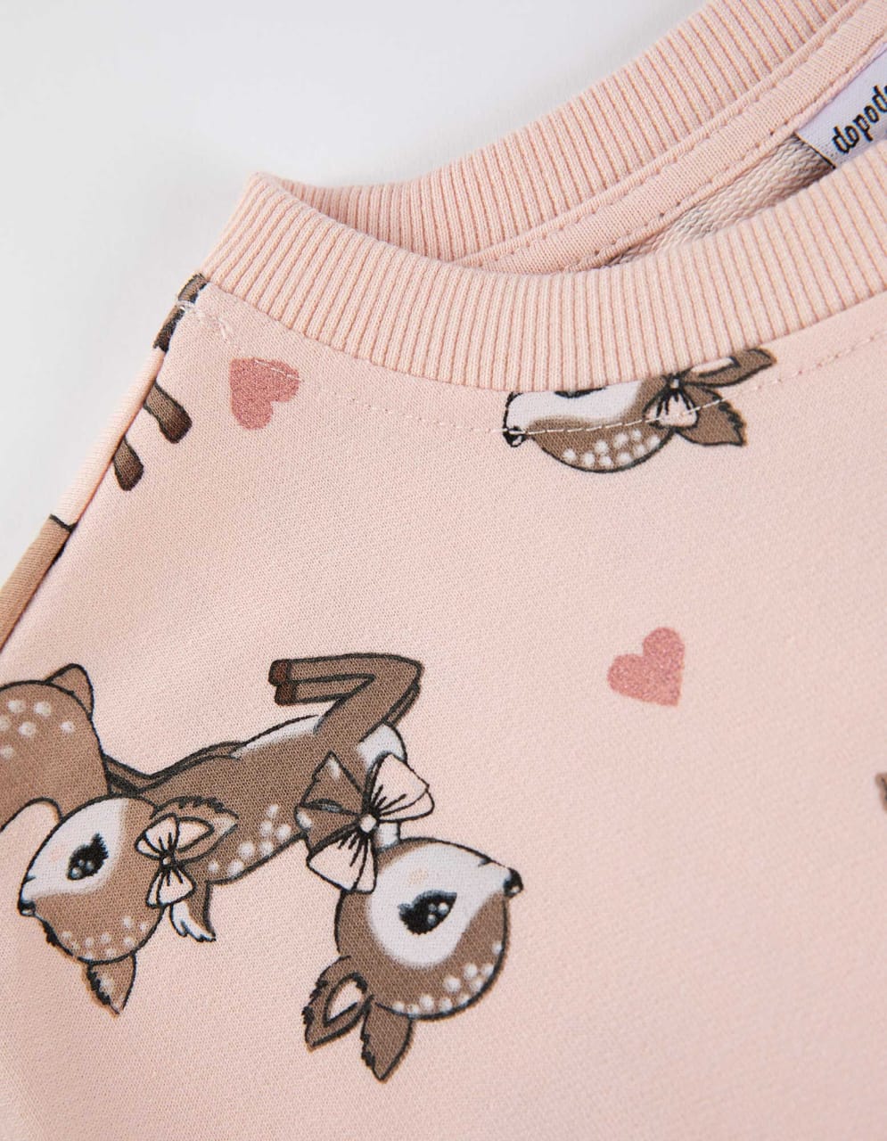 Deer and hearts glitter print dropped shoulders terry sweatshirt - Dopodopo