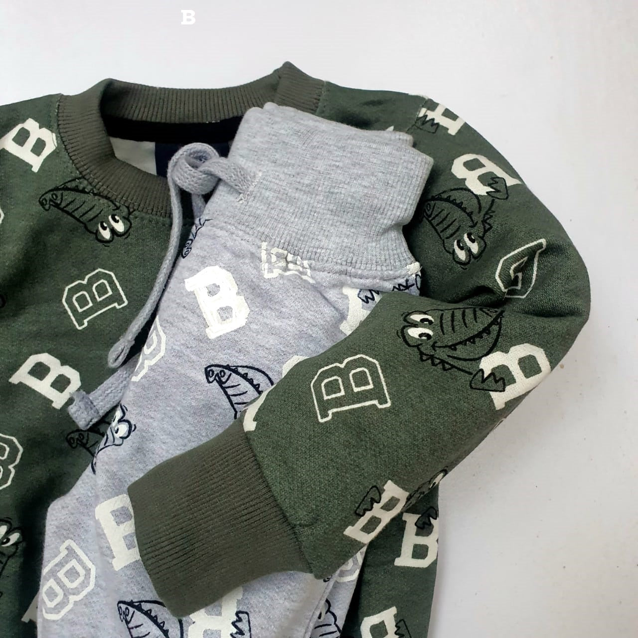 Crocodile print grey & green tracksuit for kids Unisex