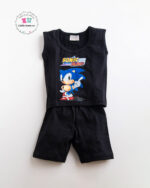 Sonic print 2pc sleeveless shorts set for kids