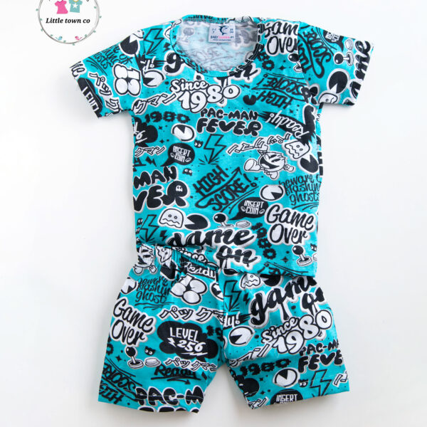 Games print Blue 2pc shorts set for kids