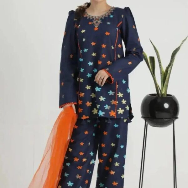 Printed Embroided lawn 3pc dress