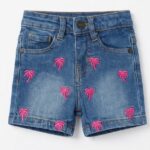 Girls palm trees Embroided Denim Shorts