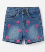 Girls palm trees Embroided Denim Shorts