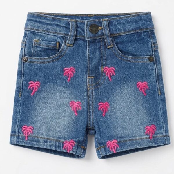 Girls palm trees Embroided Denim Shorts