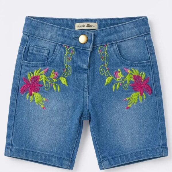 Girls Embroided Denim Shorts