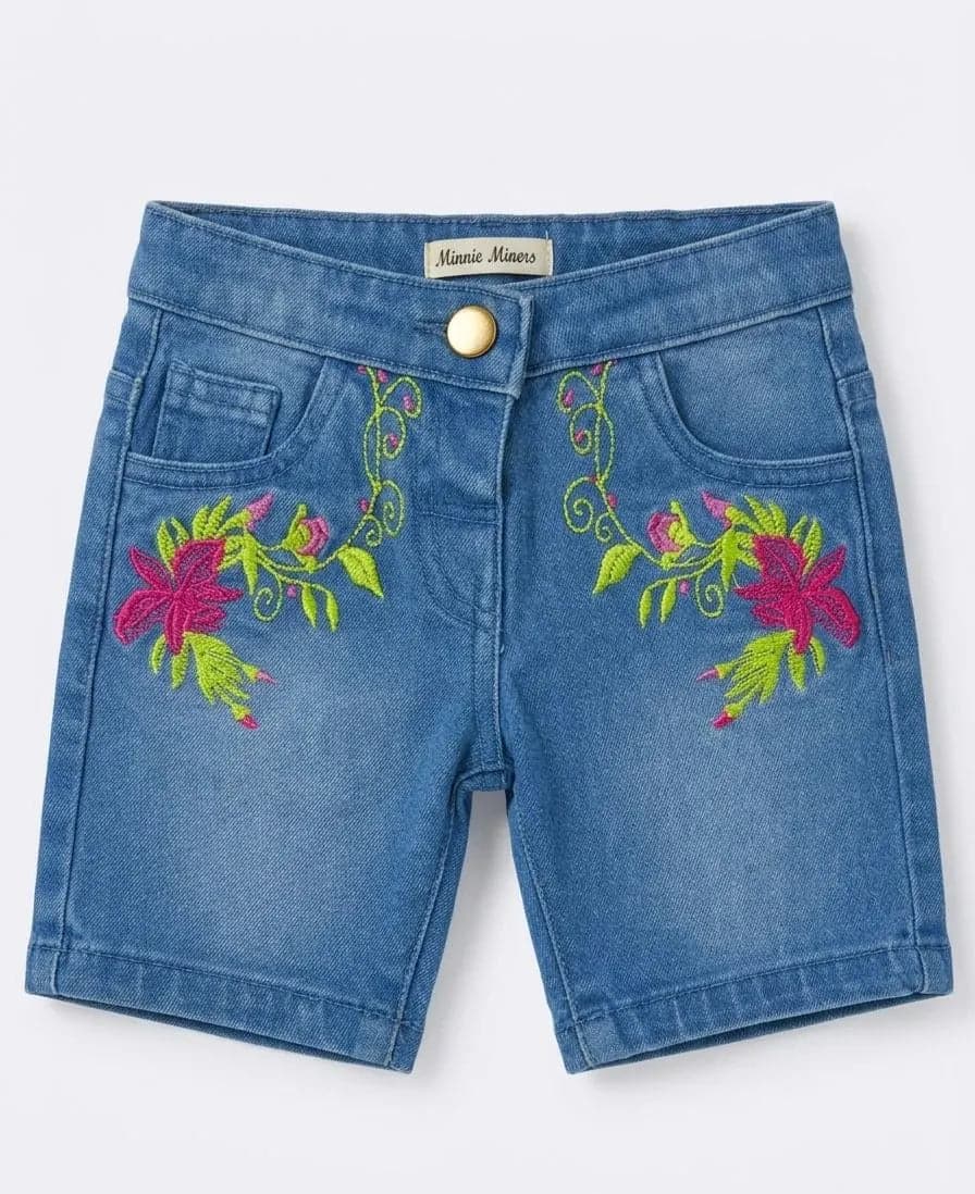 WhatsApp Image 2026-05-19 at 12.17.27 PM Girls Embroided Denim Shorts - Image 1