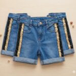 Sequence work denim Shorts for girls