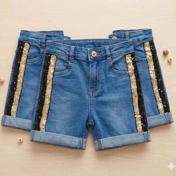 Sequence work denim Shorts for girls