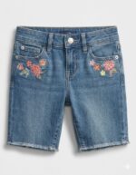 Girls front and back pocket Embroided Denim Shorts