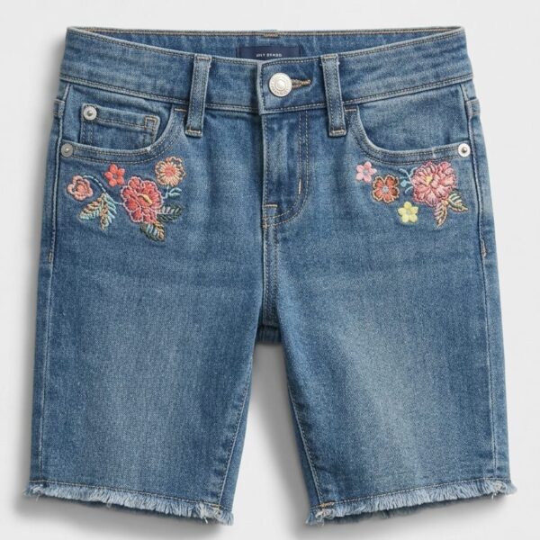 Girls front and back pocket Embroided Denim Shorts
