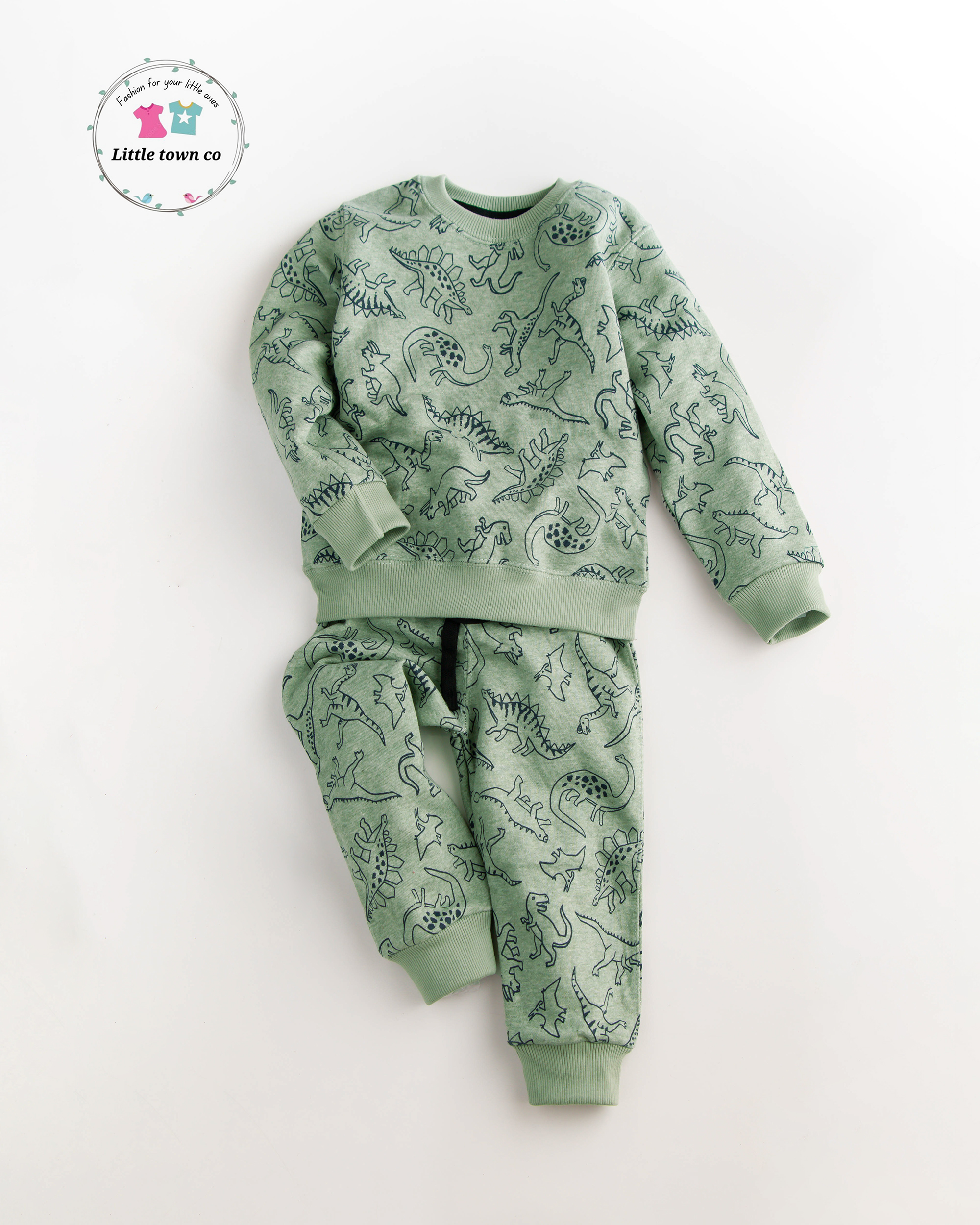 1 (5) (2) Dino Print Kids Terry Tracksuit - Image 1