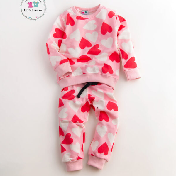 Hearts Print Fleece Tracksuit for girls
