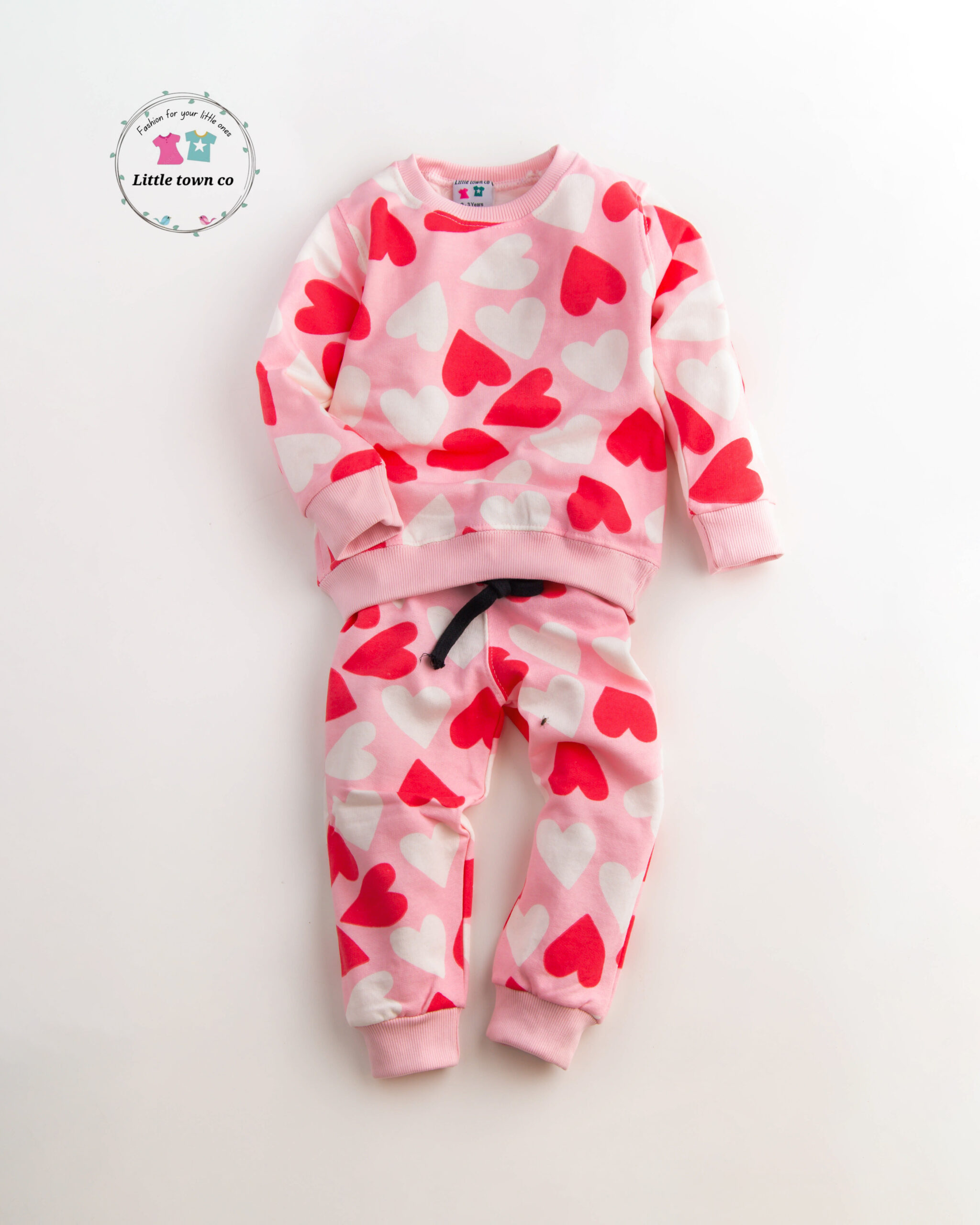 4 (4) Hearts Print Fleece Tracksuit for girls - Image 1