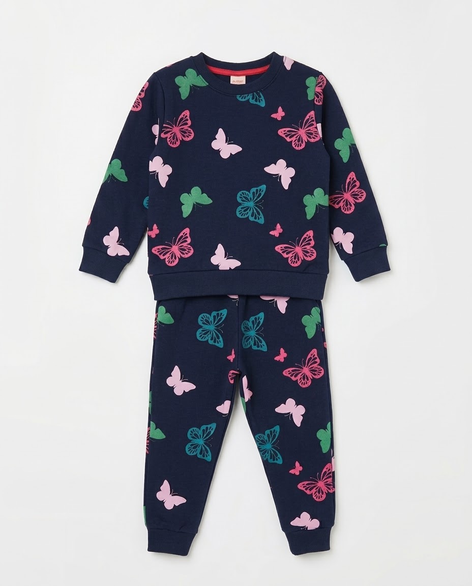 1789453131260 Butterfly Print Kids Fleece Tracksuit - Image 1