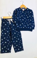 Navy blue flowers printed tracksuit