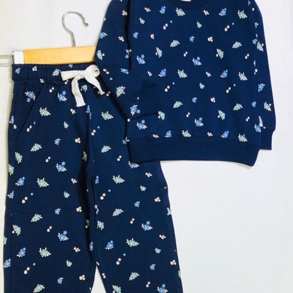 Navy blue flowers printed tracksuit
