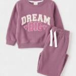 LTC142 Girls' Embroidered "DREAM BIG" Fleece Tracksuit Set – Dusty Mauve